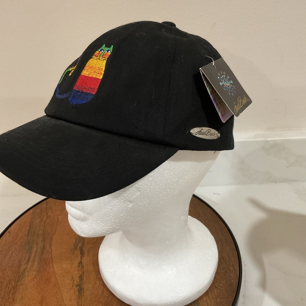NWT Laurel Burch Womens Baseball Hat Cap Black Rainbow Cat Pride Adjustable